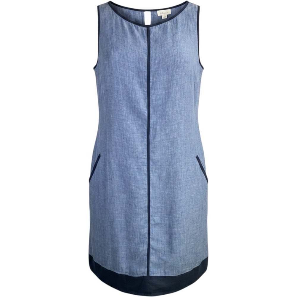 J.Jill Love Linen Shift Dress Medium Tall Blue Coastal Lagenlook Quiet Luxury